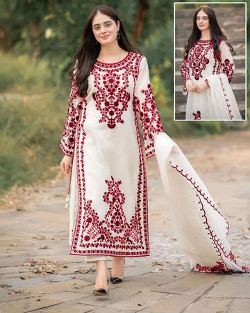 3Pc Party Wear Embroidered Suit For Women