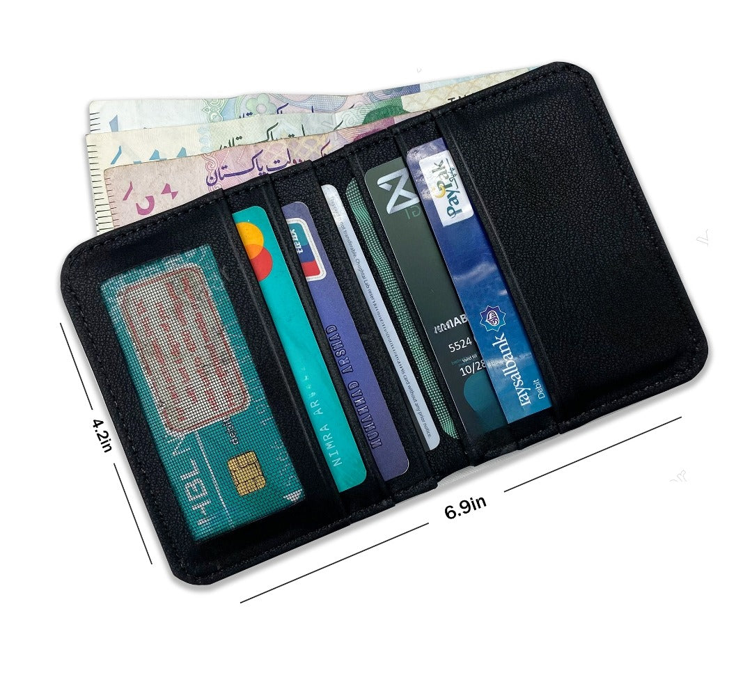 Genuine Leather Slim Bifold Wallet for Men - 6-Card Holder with ID Window Style